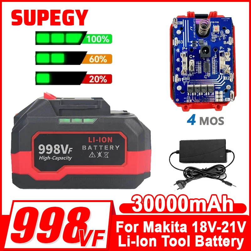 New 18V 20V 21V Rechargeable Li-Ion Battery 30000mAh 998VF High Capacity Power Tool Replace Battery For Drill Wrench Blower Tool