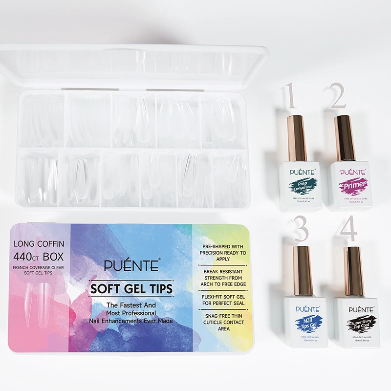 PUENTE 15ml punte per unghie colla Gel Manicure Kit Primer disidratatore Top Coat copertura completa punte per unghie finte 5 pz/set per l'estensione delle unghie