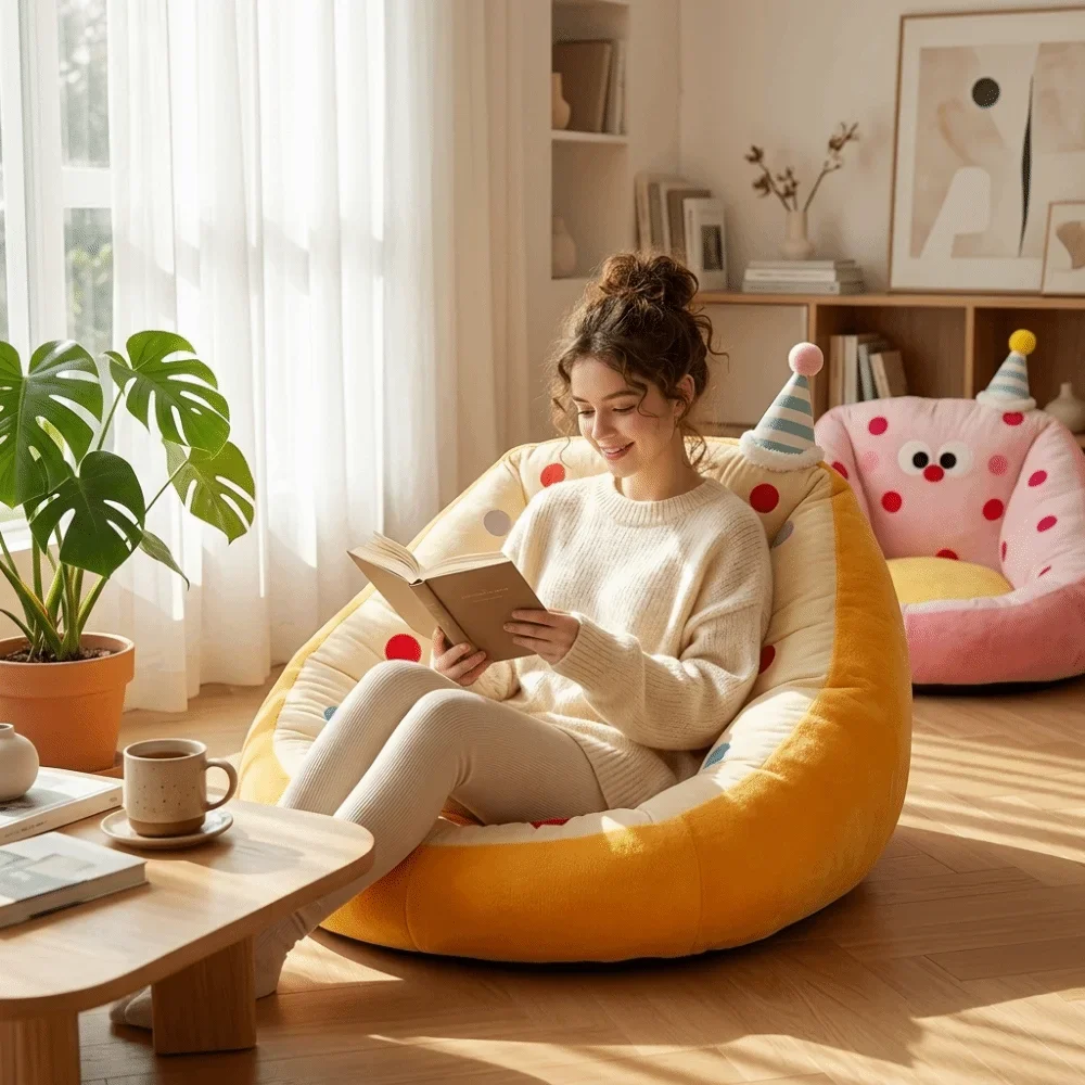 Cartoon Design Floor Pouf Soft Material Comfortable Sitting Floor Sofa Plush Fabric Anti-Slip Bottom Children's sofa Bay Window image 4