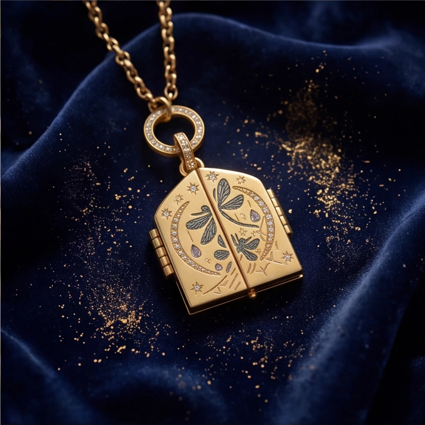 

Vintage Openable Book Locket Necklace, Engraved Secret Message Tarot Art Pendant Gold Plated Retro Spiritual Keepsake Jewelry