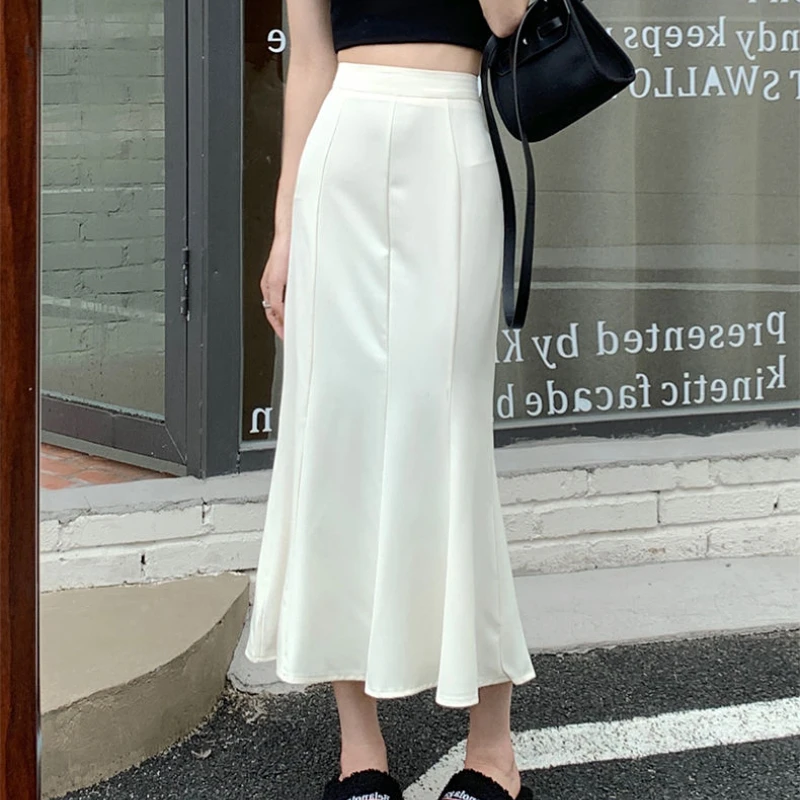 Mermaid Skirts Women Slim Sexy Midi Temperament High Waist Fashion Solid Casual All-match French Style Female Mature Chic Tender