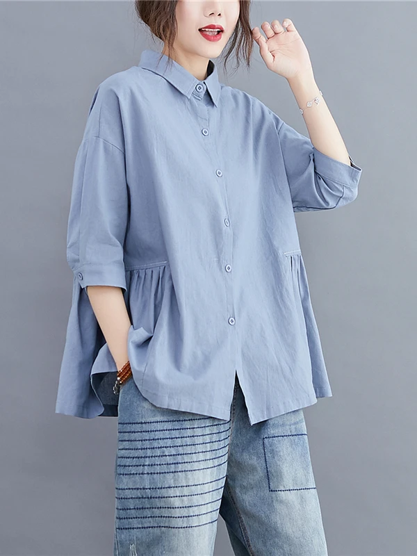 

Slimming Loose Cotton Linen irt Women's Casual Sle Korean Version Summer Faionable Linen Collar Button up Top