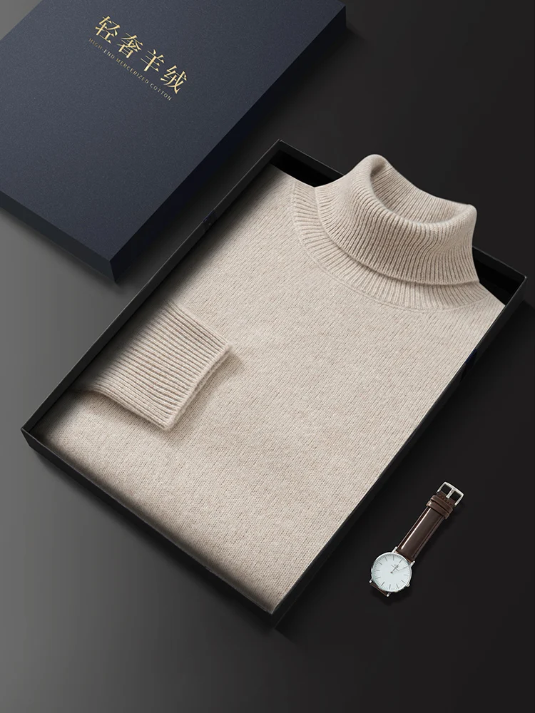 Fashion Basic Turtleneck Sweater Pullover 100% Cashmere Men's Autumn Winter Sweater Soft Warm Thick Clothes Causal Pullover Knit