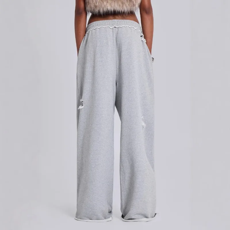 ZEMOREXMZ Vrouwen Baggy Joggingbroek Casual Y2K Hip Hop Grunge Wijde Pijpen Gat Losse Gescheurde broek Oversized Streetwear Broek
