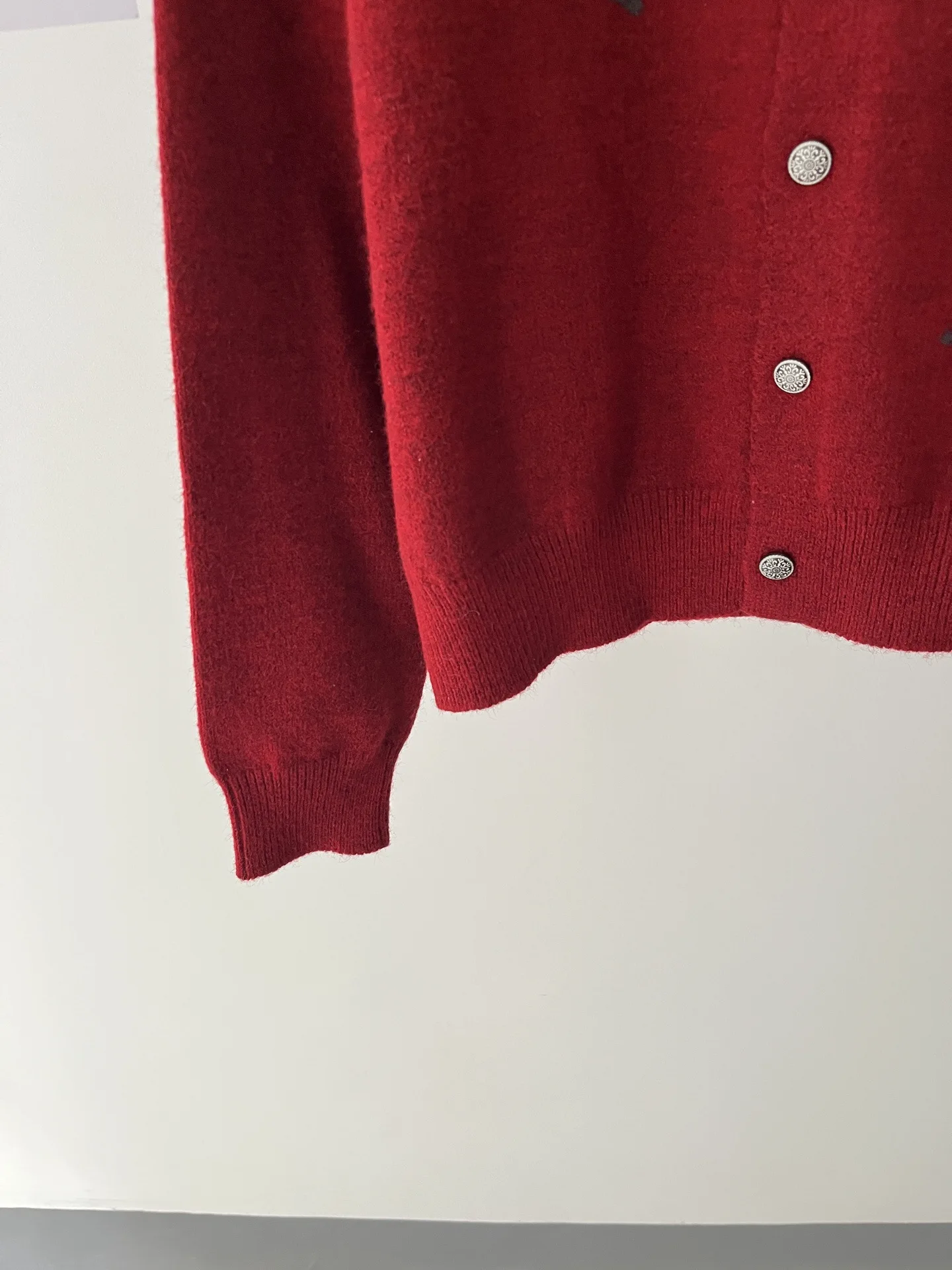 Literary fresh wind bouquet jacquard red knitted cardigan women's sweater autumn and winter 51c-5985