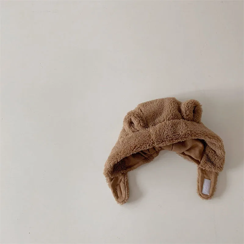 Gorro de felpa para bebé, gorro grueso y cálido con orejas de oso, protección para las orejas, suave, para niños de 0 a 3 años, invierno, 2023