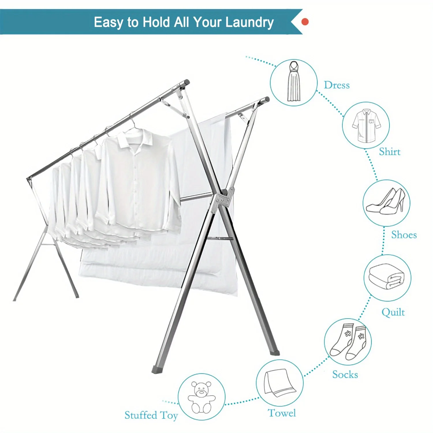 X-Shape Foldable Stainless Steel Drying Rack,Indoor Outdoor Universal Clothes Rack,Drying Clothes and Quilts,Storage Organizer
