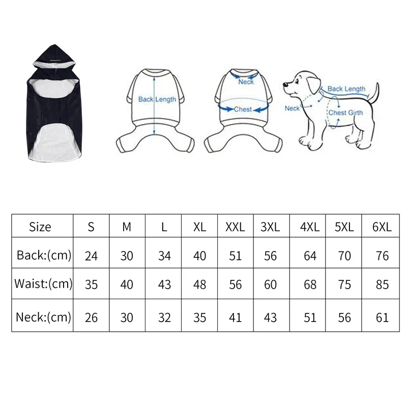 Dog Raincoat Waterproof Hoodie Jacket Rain Poncho Pet Rainwear Clothes with Reflective Stripe for All Sizes Big Puppies view 6