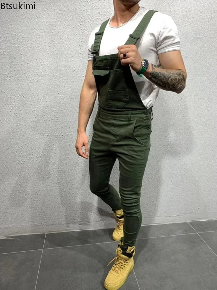 2025 Men's Fashion Cargo Pants Multi-pockets Bib Overalls Trendy Slim Casual Jumpsuits Moto Biker Pants Men Streetwear Trousers