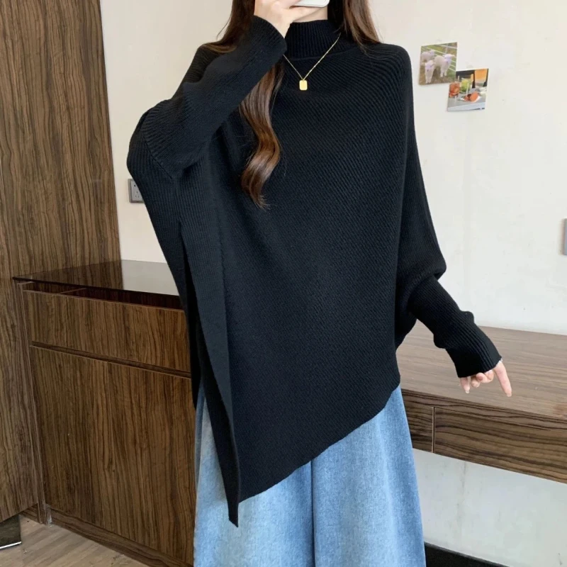 

Женские свитера с длинным рукавом, асимметричные, однотонные, в стиле casual, свободного кроя, осенне-зимние, в корейском стиле, модный тренд