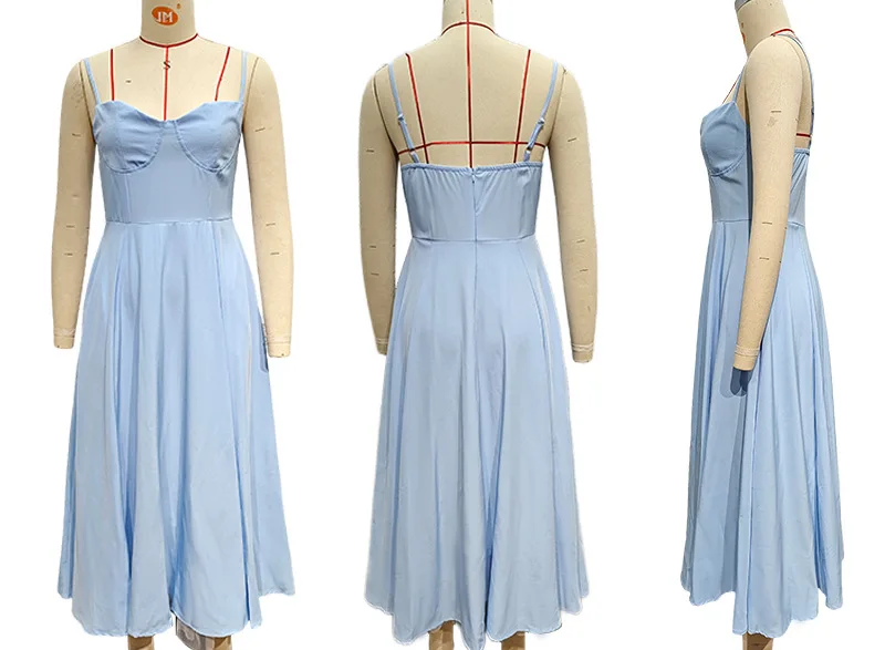 Skmy 2025 nova moda verão vestidos de festa à noite malha francesa dupla camada a linha cinta espaguete vestido roupas para mulher