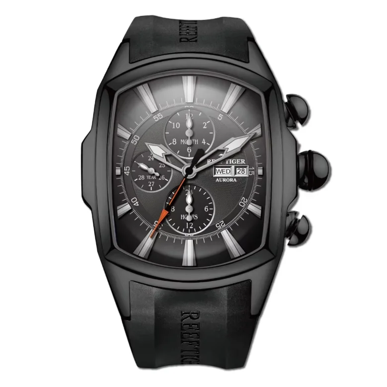 Reloj Automático Reef Tiger para Hombre, 48.6mm, Tonneau, Mecánico, Luminoso, Zafiro, Multidial, Mes, Semana, Fecha, 24 Horas