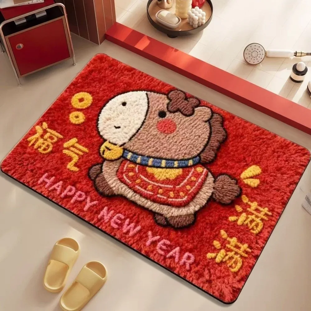 

Weaving Texture Horse Floor Mat Blessing Words Cartoon 2026 New Year Anti Slip Mat Soft Convenient Pony Door Mat Spring Festival