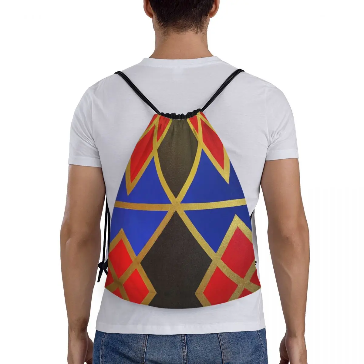 ANKARA SHIELD Geometric Ankara Drawstring Bags Basketball Backpack Gym Sackpack Ankara Shield String Bag for Yoga