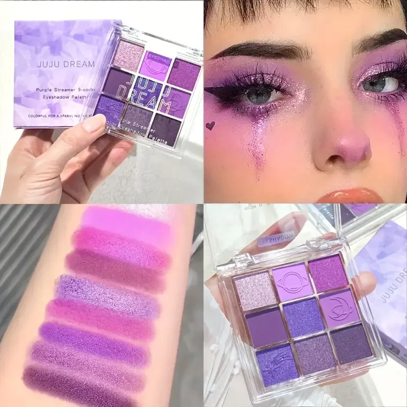 JUJU Bandeja de sombra de ojos Purple Fringe de 9 colores - mezcla de bayas y tonos violados, brillo mate - ahumado, natural y encantador