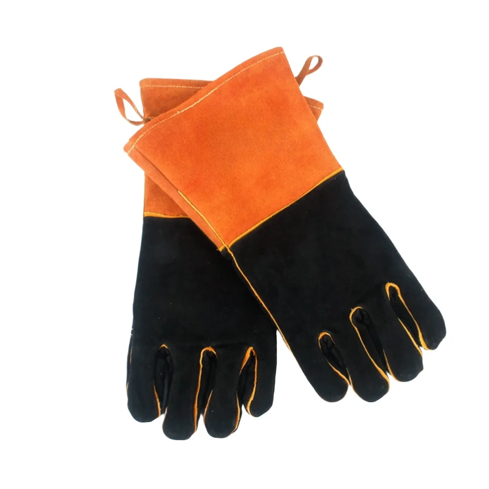 Heat Resistant Cowhide Gloves for BBQ Grilling For Camping Cooking Welding with Spacious Fit and Hanging Loop Design