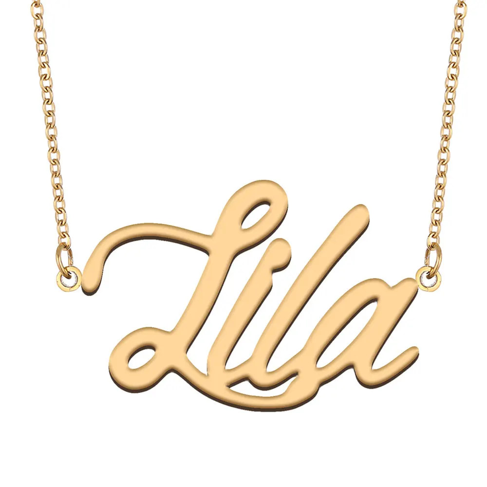 

Lila Name Necklace for Women Stainless Steel Jewelry Gold Color Nameplate Pendant Collares Para Mujer Letters Choker