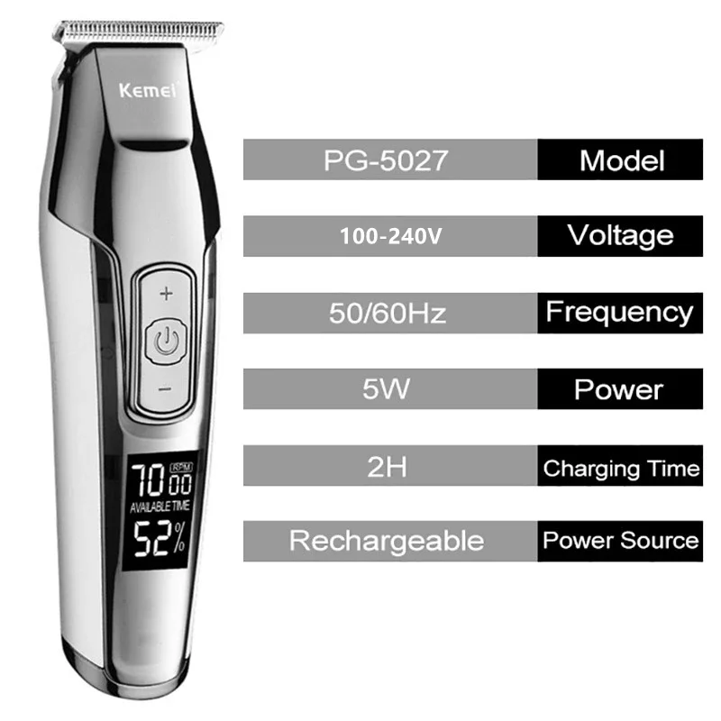 Kemei Professional Rechargeable Electric Hair Clipper for Men Beard Grooming & Barber Edge Cutting Machine