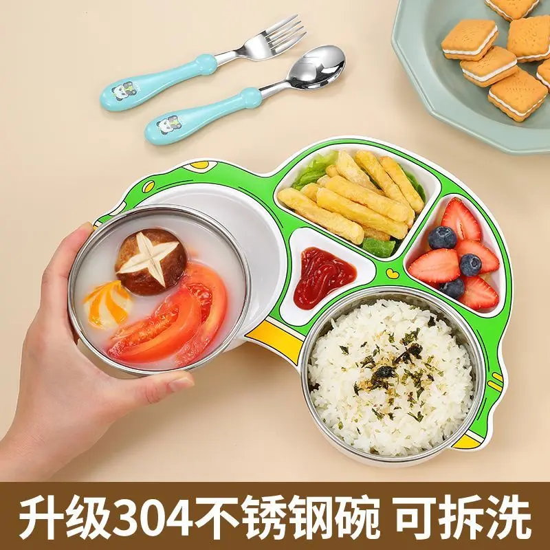Immagine 5: Piatto piano per uso alimentare diviso in griglia per bambini in acciaio inossidabile 304 ciotola per bambini carino piatto di riso per asilo