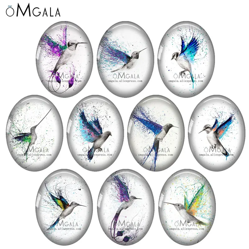 

Watercolor Paintings Flying Birds Aniaml 10pcs 13x18mm/18x25mm/30x40mm Oval photo glass cabochon demo flat back Making findings