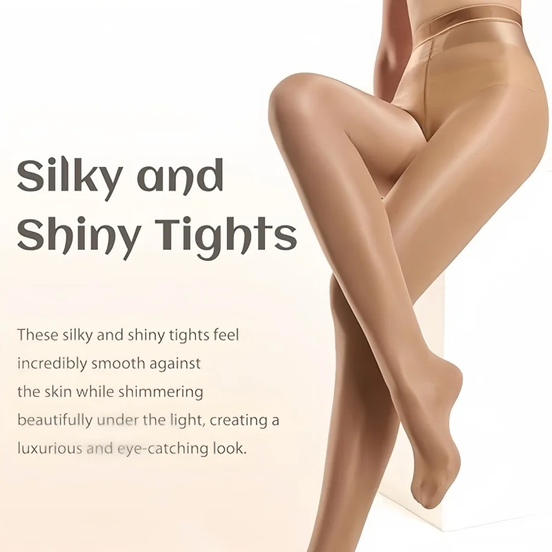 DOIAESKV 70D Women's Shaping Leggings Sexy Shiny Satin Pantyhose for Dance Fitness Compression Nightclub Wear