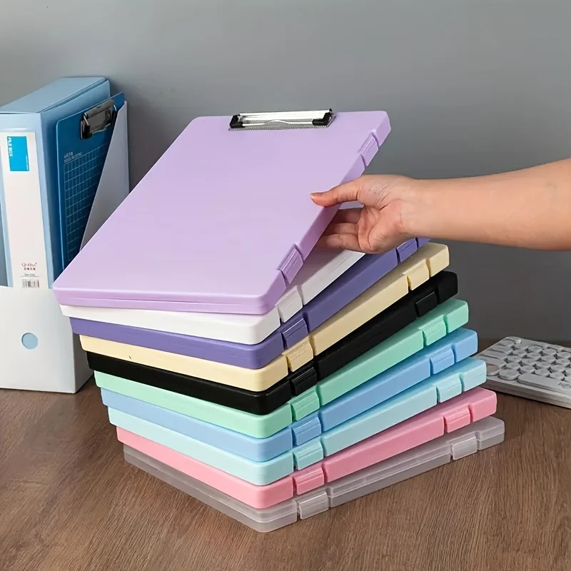 Organizador de carpetas de plástico A4 con clip: bloc de escritura multifuncional para documentos de examen, partituras musicales y organización de oficina