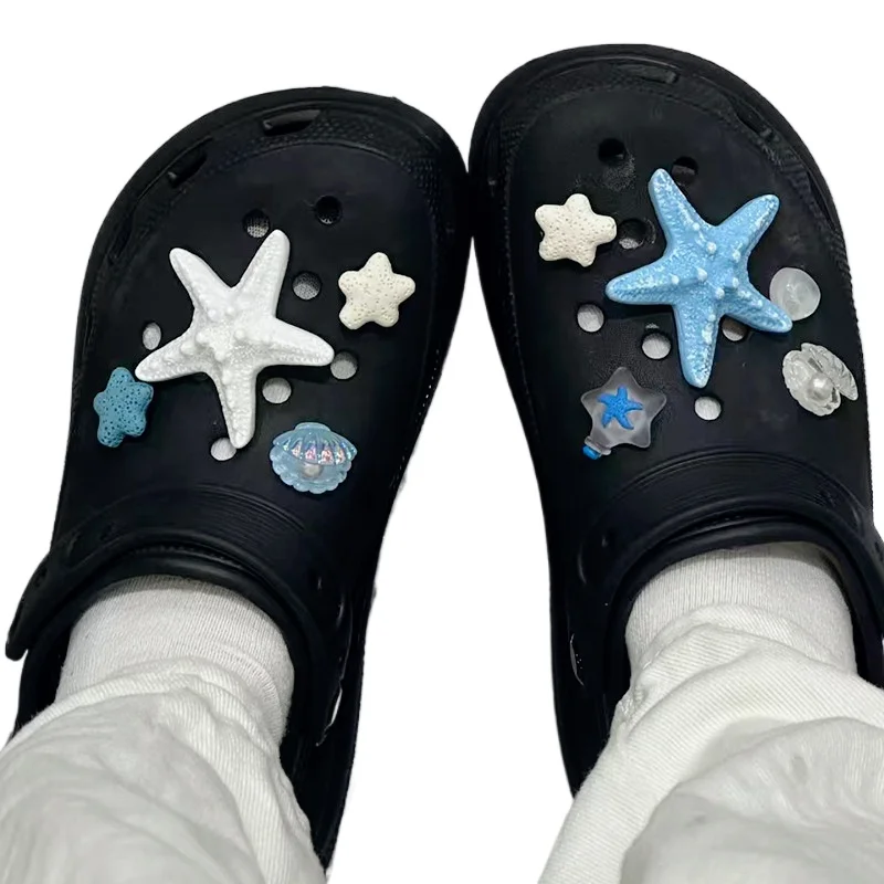 9PCS Summer Fashion Shoe Charms Set Accessories for Clogs Shoe Buckle Starfish Shell DIY Shoes Decorations