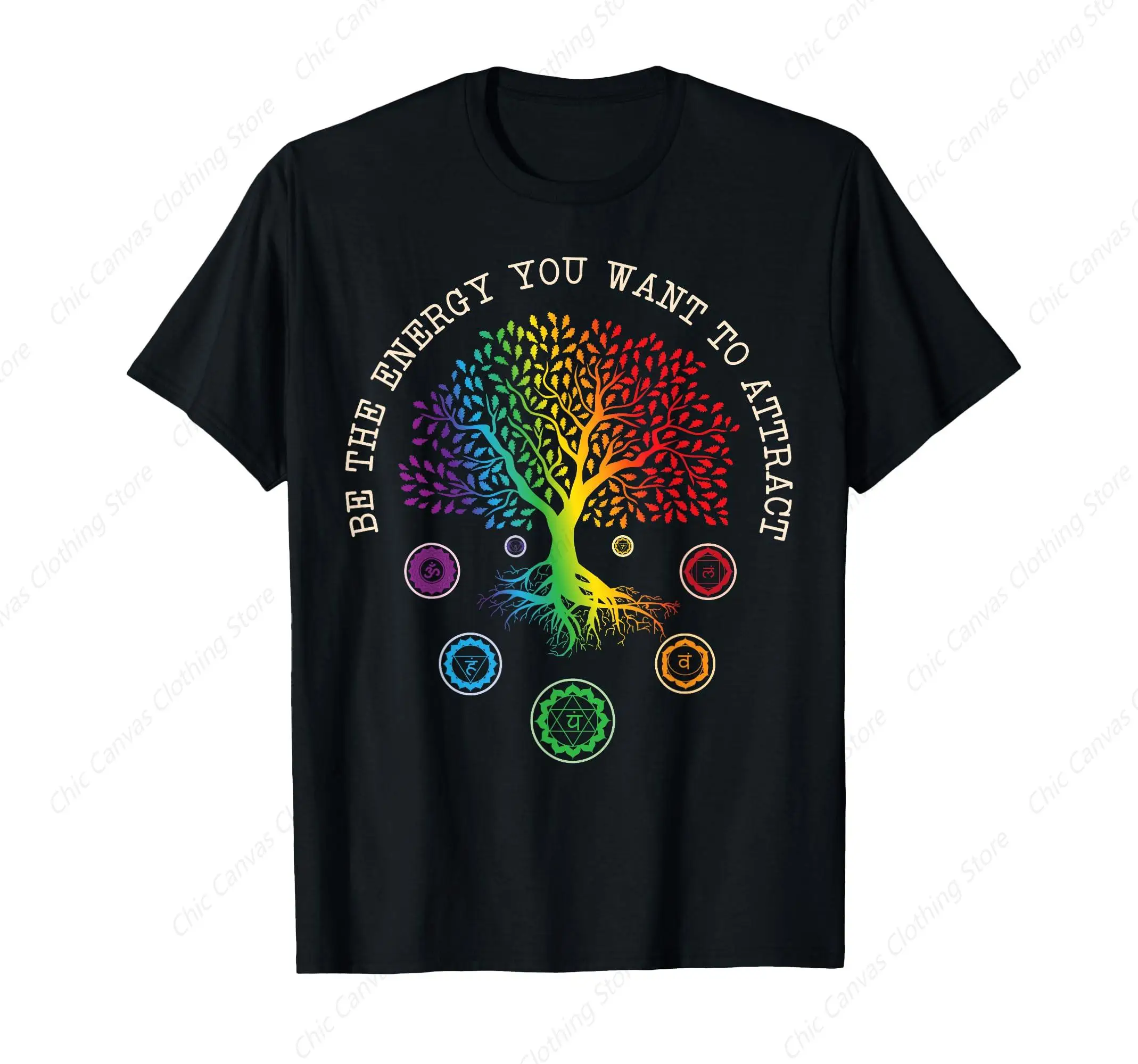 Fun Cool Men's Printed Shirt Chakra Tree Life Becomes the Energy Cotton T-shirt You Want to Attract Chakra