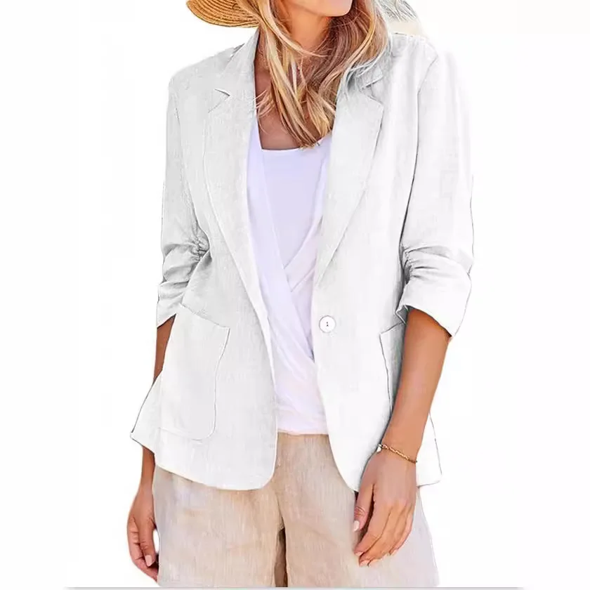 Spring and Summer Women's Blazer Long Sleeve Black Coat Commuter Office Pink Top Professional Slim Suit Collar Elegant Jacket