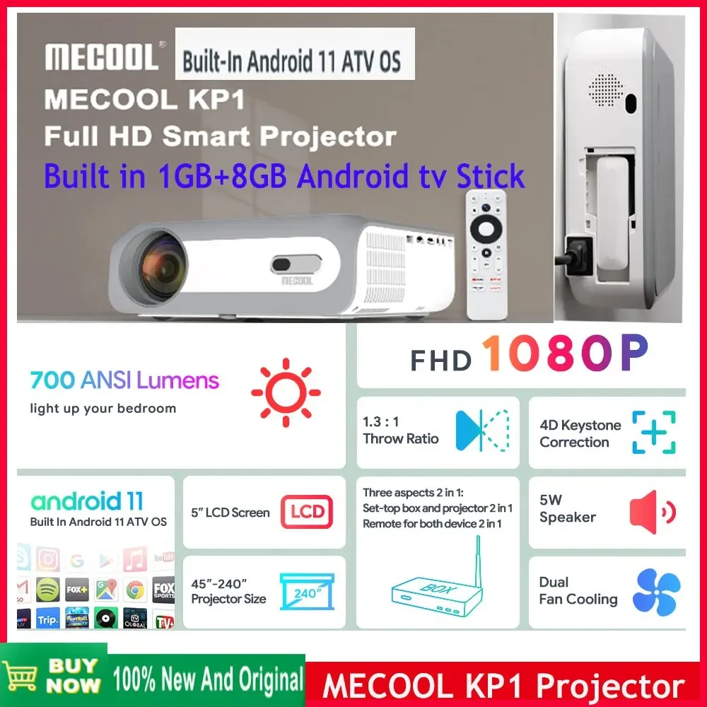 

HOT!!! MECOOL KP1 Smart Projector 700 ANSI lumens Overhead Best Home theater projectors Display Device for Home Android11 TV