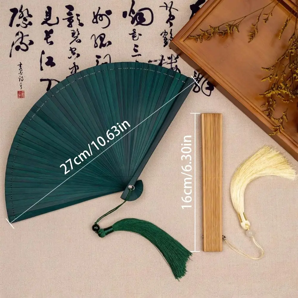 Chinese Style Solid Color Bamboo Fan Exquisite Retro Tassel Folding Fan with Random Tassel Portable Elegant Handheld Fans
