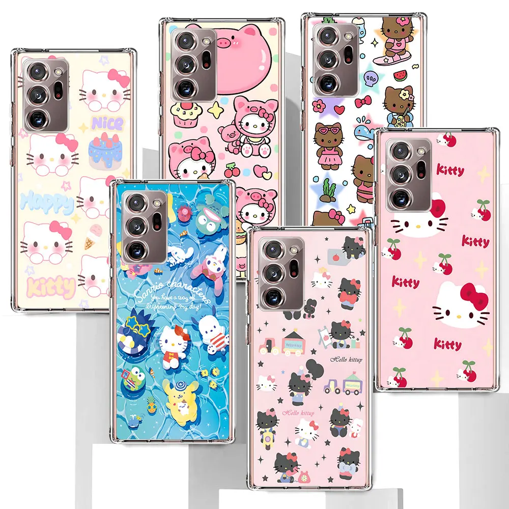 Hello Kitty Kawaii KT Cat Case for Samsung Galaxy Note 20 Ultra 5G 10 Plus 8 9 TPU Transparent Phone Cover 10 Lite M52 J4 Coque