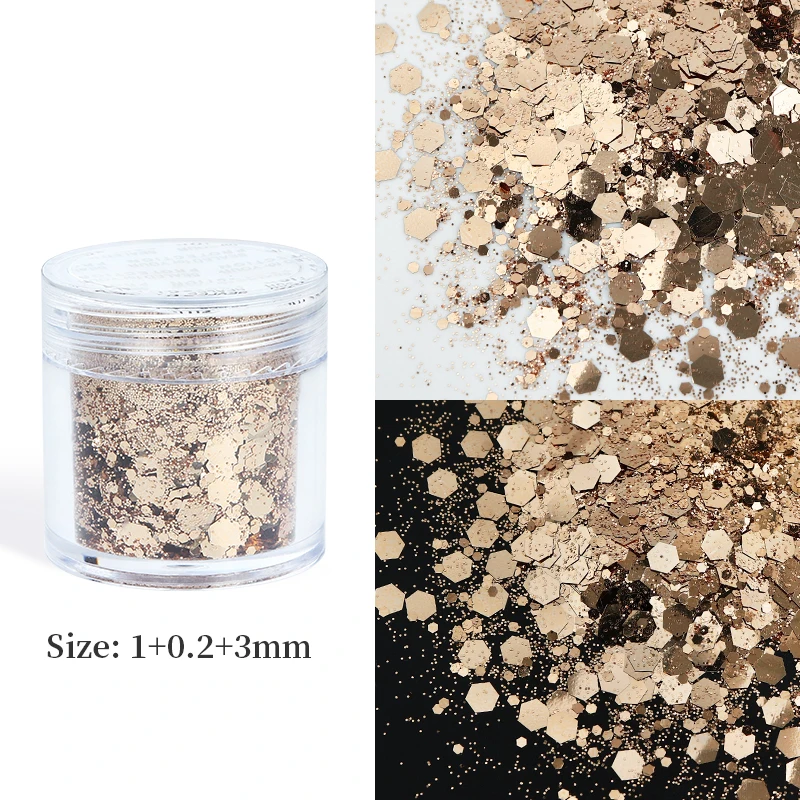 10ML Chunky Glitter Powder Nail Art Decorações Sparkly Gold Silver Mixed Hexágonos Lantejoulas Summer Nails Art Acessórios DIY Dicas