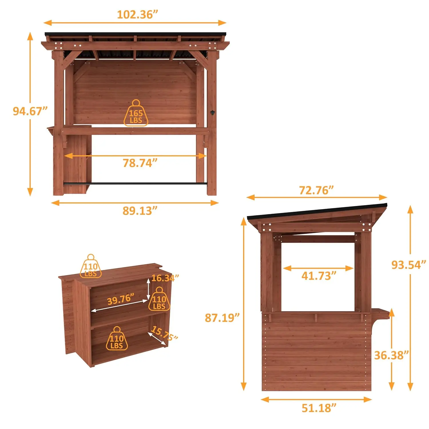 6x8.5 FT Outdoor Entertainment Bar Center with Metal Sloped Roof, Customized