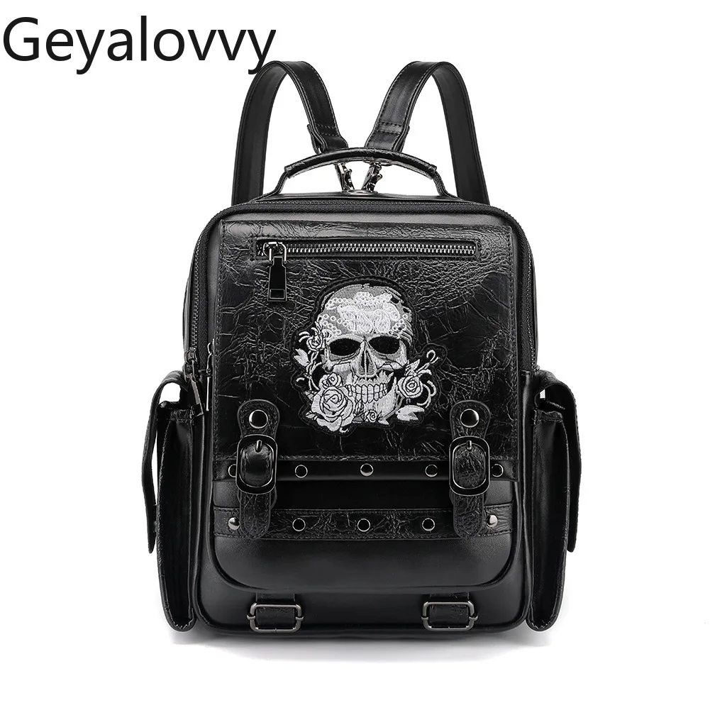 

Casual Backpack Punk Gothic Style Large-capacity Women's Backpack with Skull Embroidery Handbag Laptop Girls Bags 2026 New