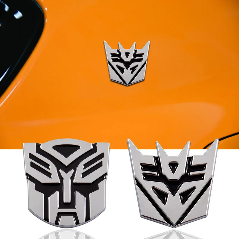 Transformers ภาพยนตร์ 3D สติ๊กเกอร์รถ Autobots Decepticons โลโก้ Badge ส่วนบุคคลโลหะสติกเกอร์รถอุปกรณ์ตกแต่งของขวัญ