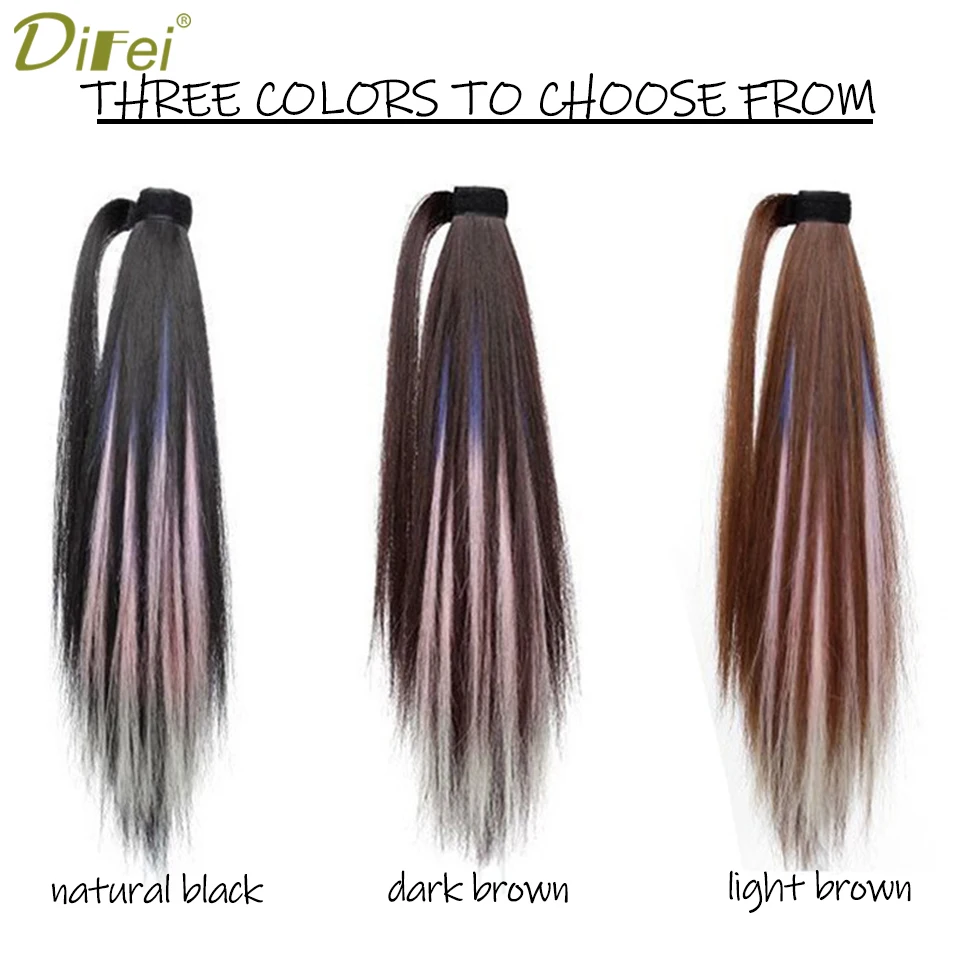 DIFEI Synthetic Wig Ponytail Female Online Celebrity Fashion Highlights Ponytail Hook And Loop Gradient Straight Hair Braid