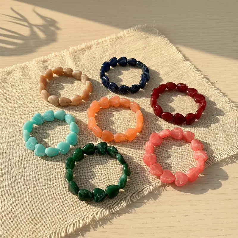 Modische Bunte Herz-Perlen-Armbänder Retro Niedlicher Damenschmuck Geschenk Einfache Stapelbare Armreifen Valentinstagsgeschenk – Detail 5