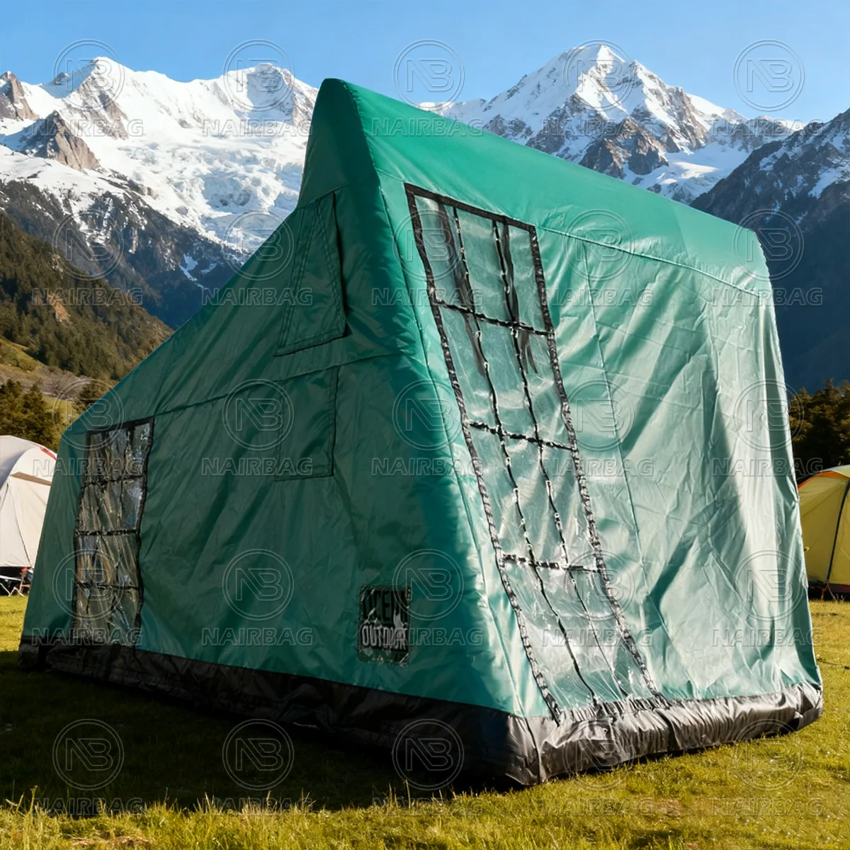 خيمة تخييم عائلية قابلة للنفخ مع مضخة - خيمة تخييم خارجية مقاومة للماء ومضادة للرياح في الفصول 4 م × 3.8 م × 3 م #5