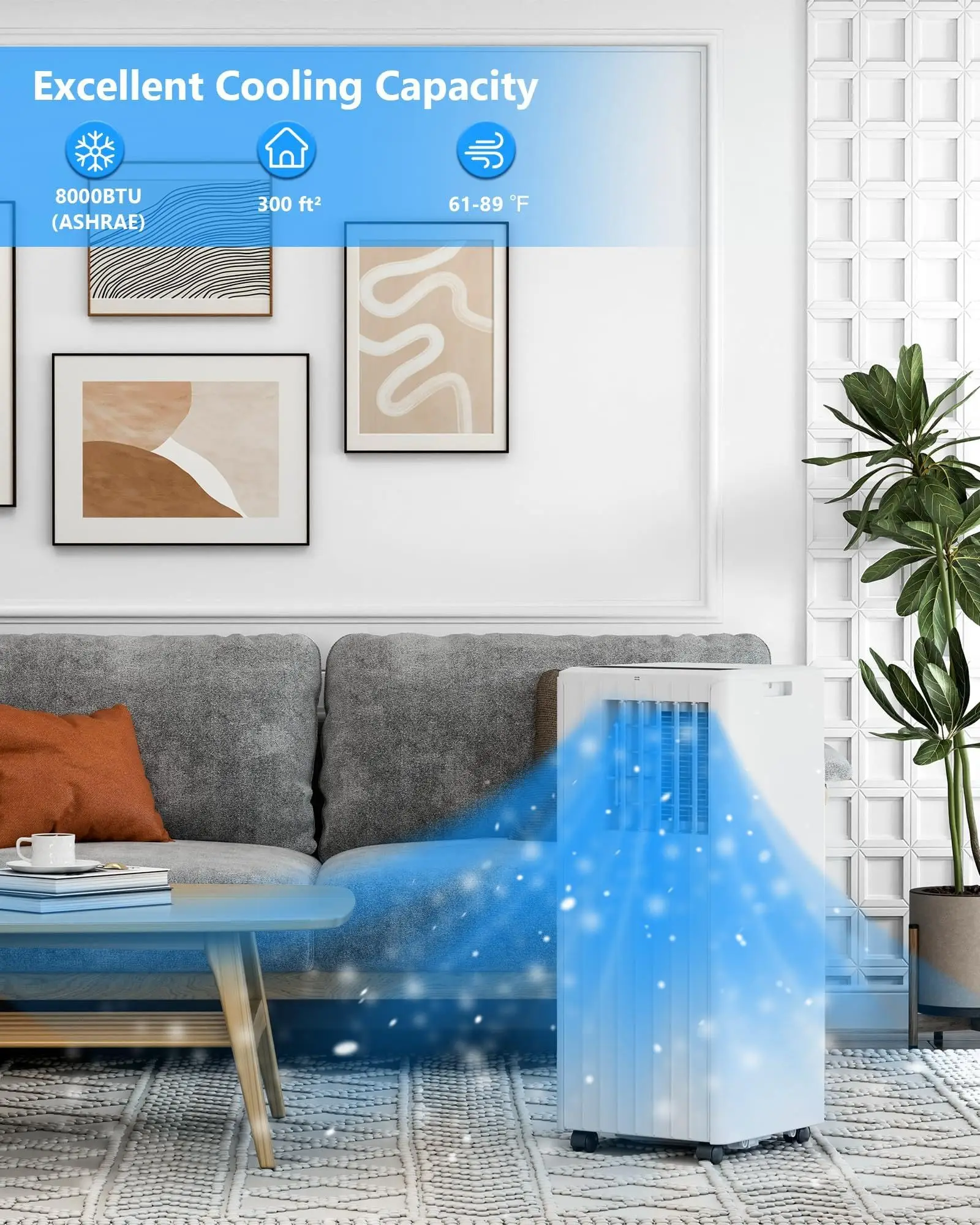 Powerful Portable Air Conditioner 8000 BTU 5 In 1 Portable AC Unit Cool Fan And Dry Remote Control Quiet Operation For Rooms Up To 450 Sq Ft LED Display Timer And Full Window Kit