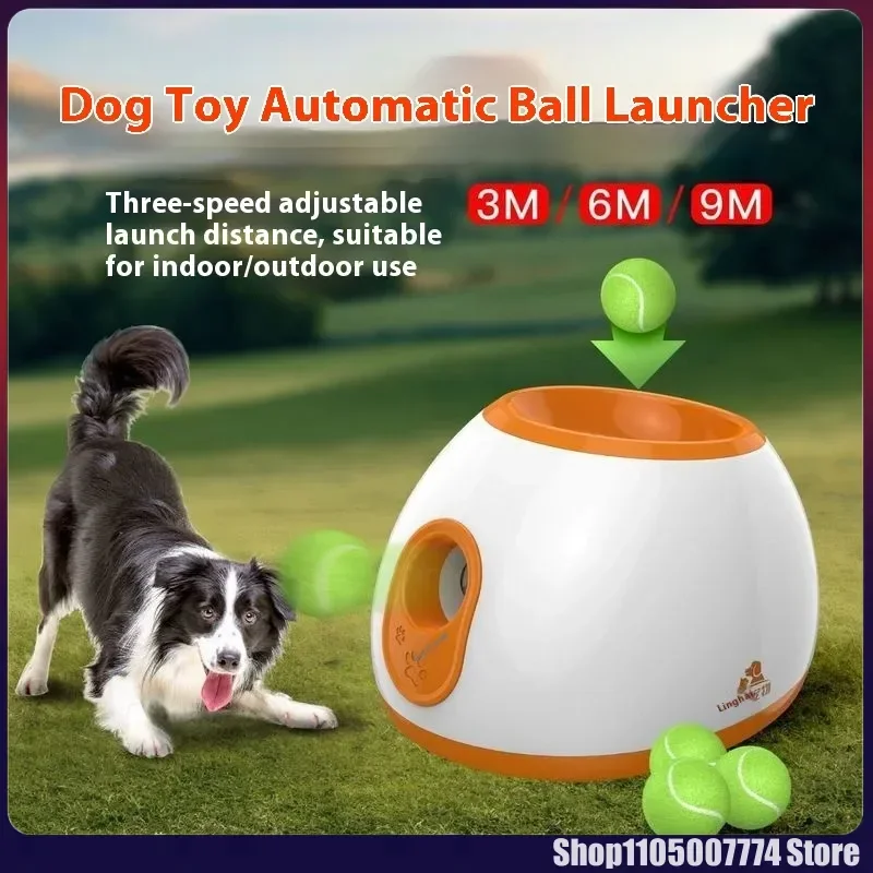 Lanzador automático de pelotas para perros | Lanzador de pelotas de tenis para perros medianos/grandes | Juguete interactivo con función de temporizador inteligente