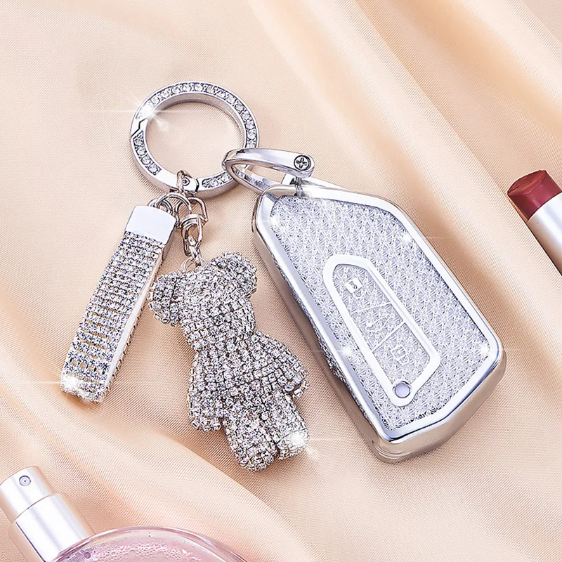 

White Diamond Pattern TPU for VW Golf 8 Seat Leon Fr Mk4 Cupra Formentor Remote Car Key Case Cover Fob Bag Keychain Accessories