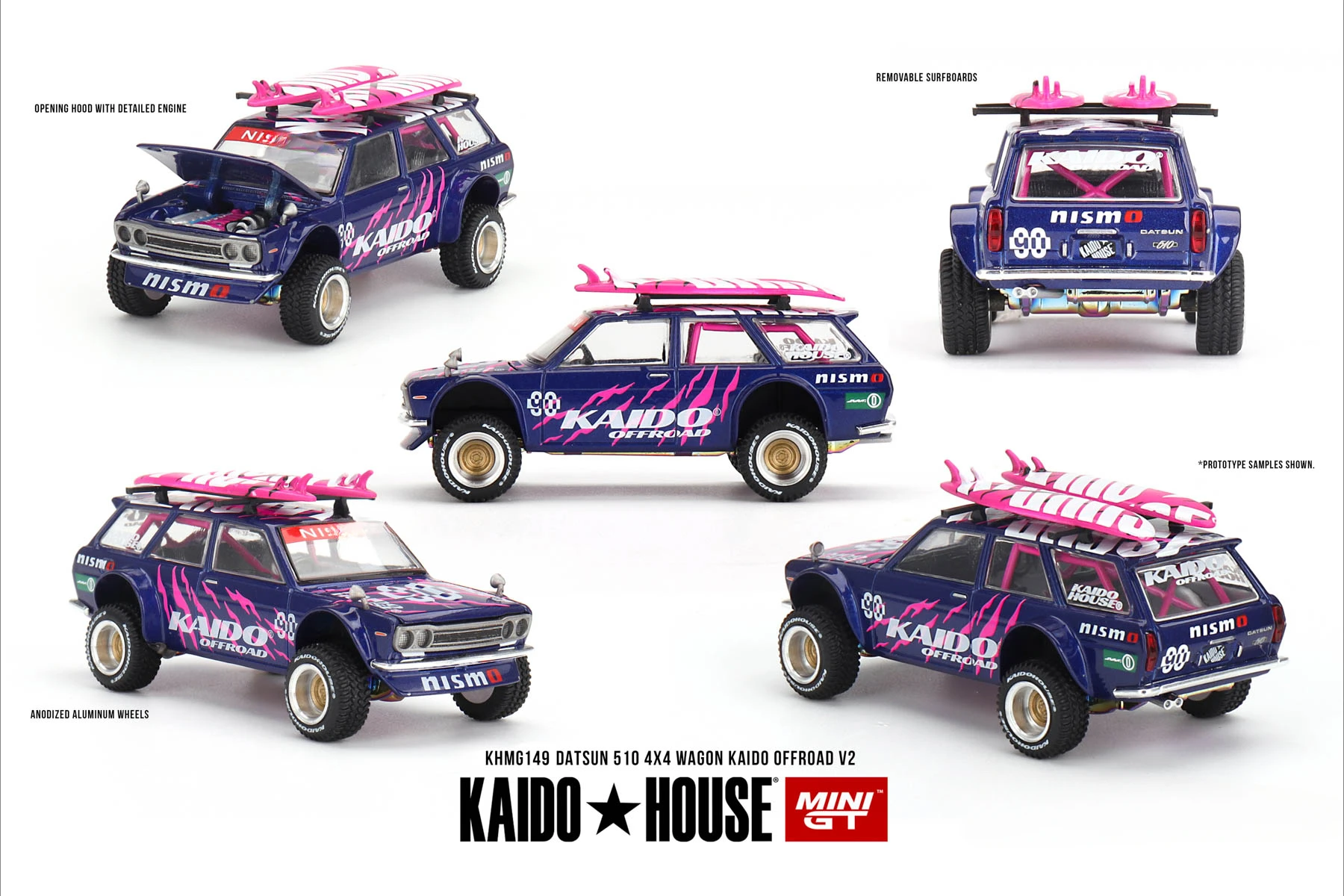 **Preordine **Kaido House + MINIGT 1:64 Datsun 510 4x4 Wagon Kaido Offroad V2 Modello di auto