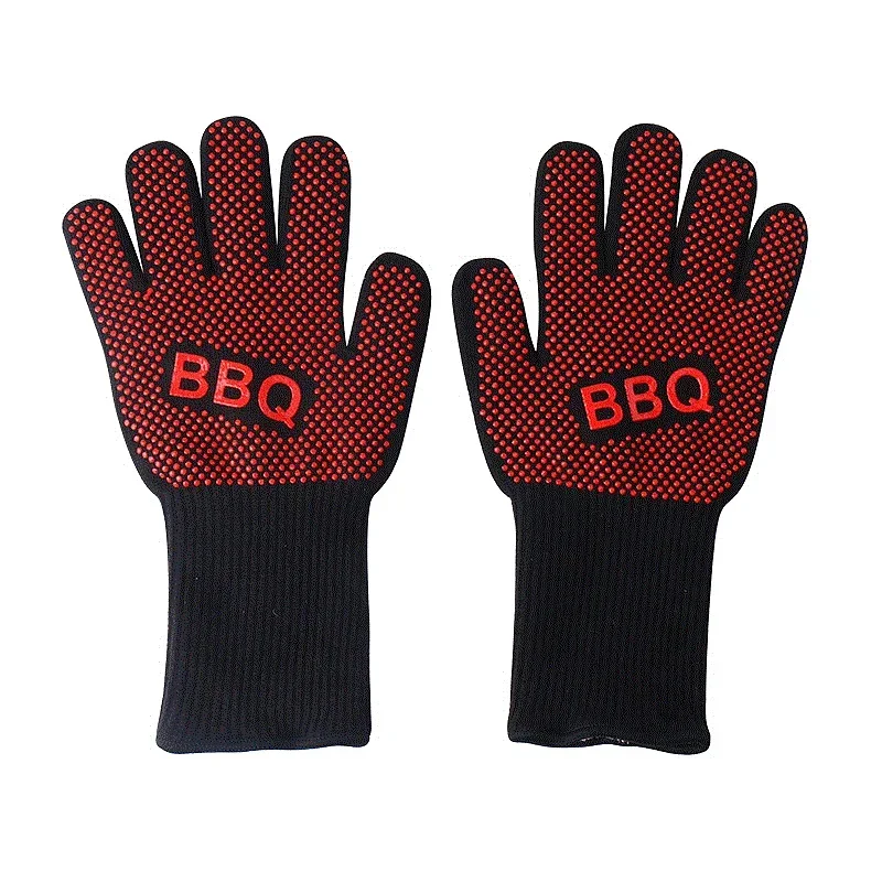 

1Pair BBQ Gloves High Temperature Resistance Oven Mitts 200 300 Degrees Fireproof Barbecue Heat Insulation Microwave Oven Gloves