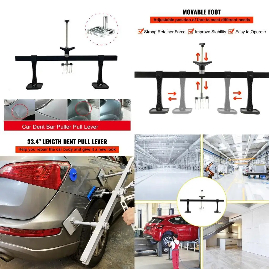 Auto Body Repair Bridge Puller Tool with Center T-Handle Screw, Five Pull Heads and Broad Support Feet for Vehicle Roof Door