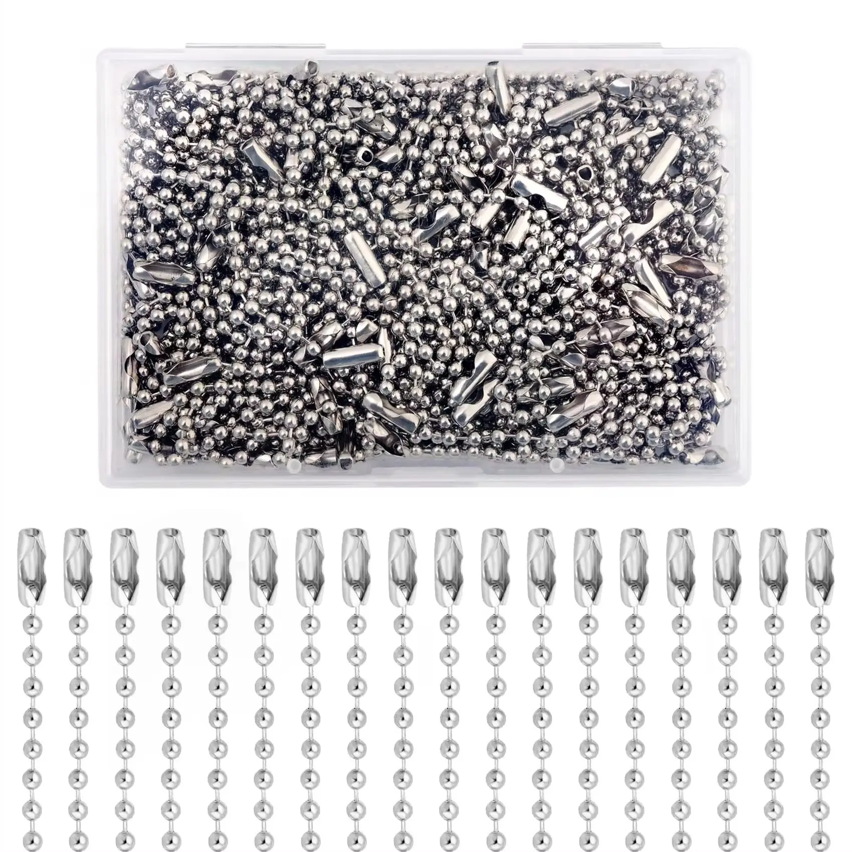 80pcs/Box Set Bead Chains with Connector For Keychains Dog Tags Necklaces Small Metal Adjustable Bead For Jewelry Making Crafts