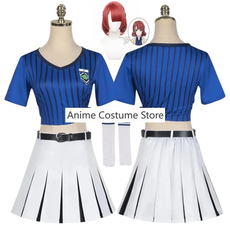 New Anime Bluelock Teikoku ANRI Cheerleading Top Skirt Women Girl School Party Cosplay Costume Performance Uniform Daily Outfit