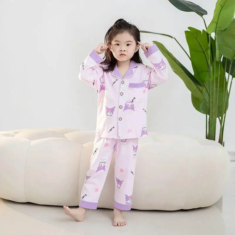 Sanrios Cinnamoroll Girls Pajamas Set Anime My Melody Cotton Sleepwear Cartoon Long Sleeve Nightwear Spring Autumn Home Clothes