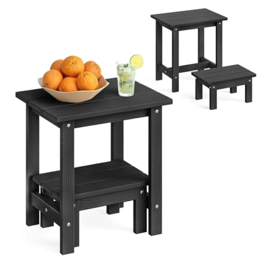 Mesa Auxiliar para Exteriores de 2 Niveles, HDPS, con Patas Pequeñas Extraíbles, para Patio, Terraza, Piscina, Bajo Mantenimiento