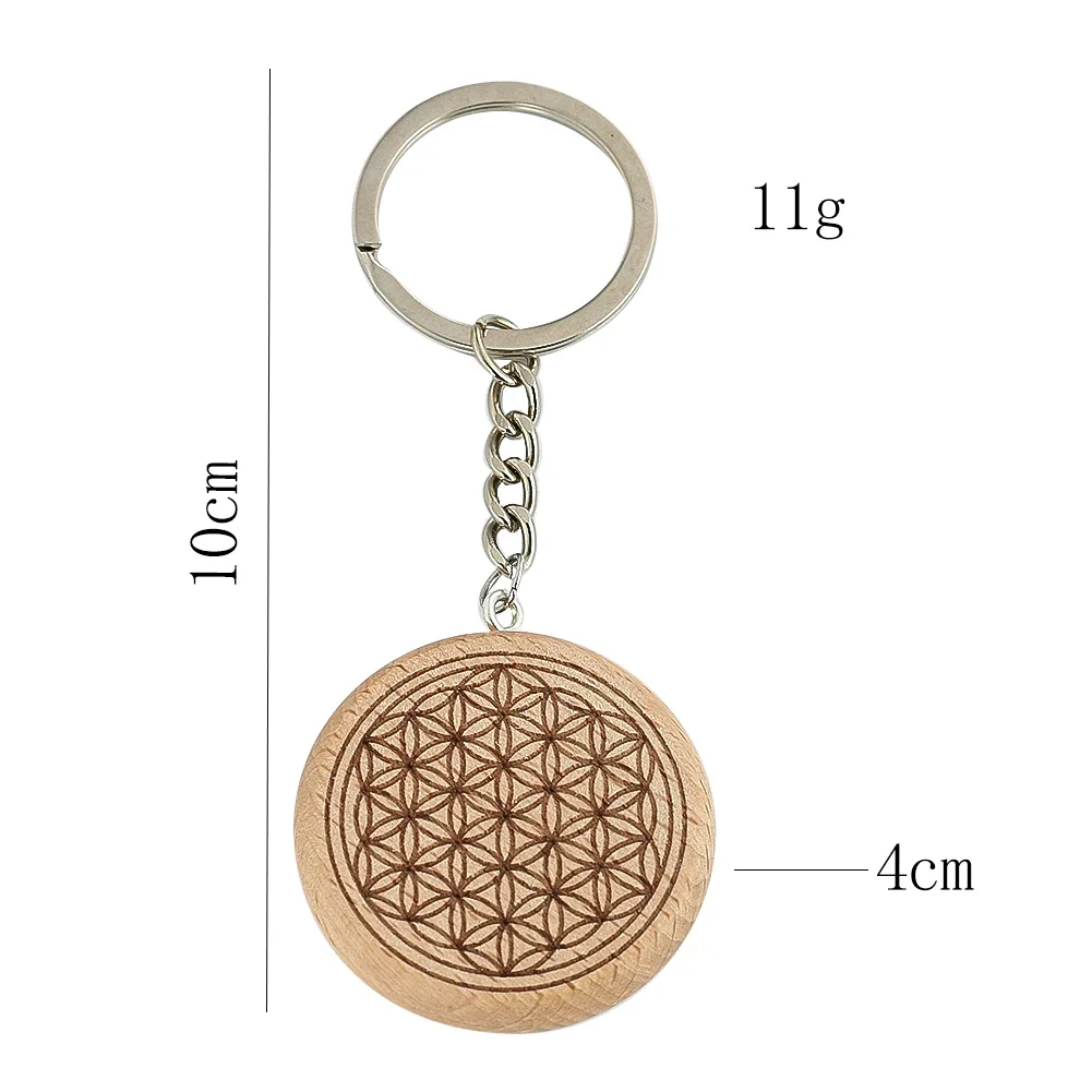 Vintage Wood Flower of Life Keychain for Men and Women Wallet Handbag Pendant Car Key Accessories Geometry Jewelry Party Gift